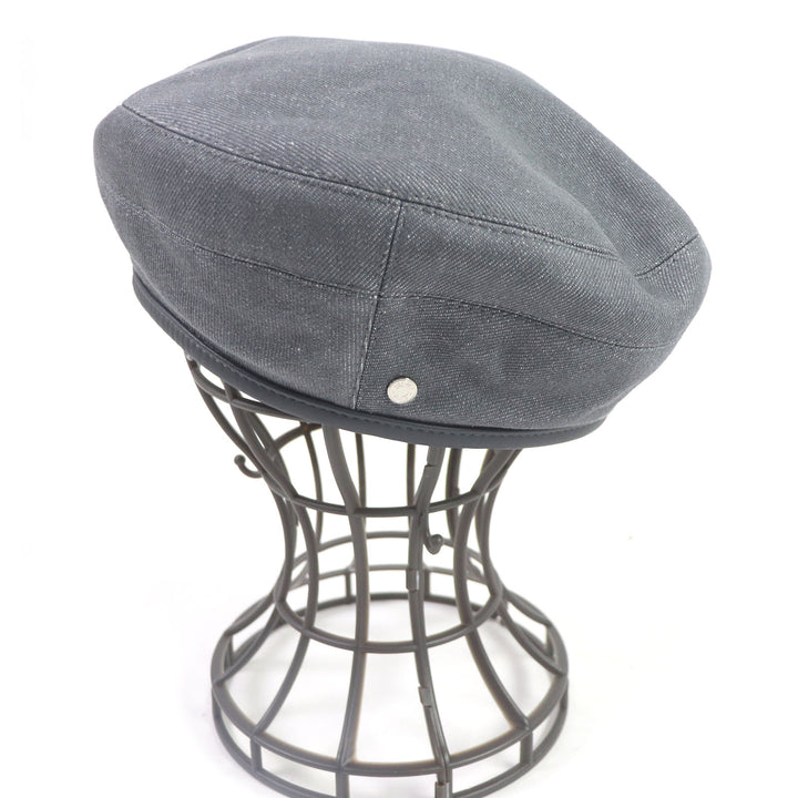 Discounted Pristine HERMES beret Saint Honor silk lining, H logo, leather piping gray