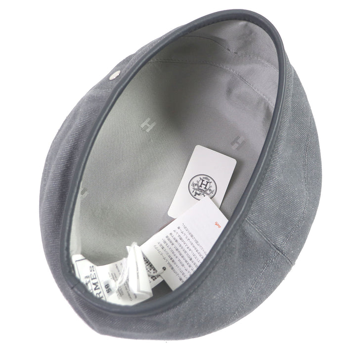 Discounted Pristine HERMES beret Saint Honor silk lining, H logo, leather piping gray