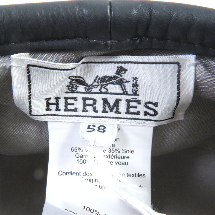 Discounted Pristine HERMES beret Saint Honor silk lining, H logo, leather piping gray