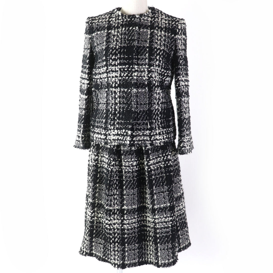Discounted Excellent DOLCE&GABBANA ensemble Mohair and alpaca blend tweed jacket dress Black White