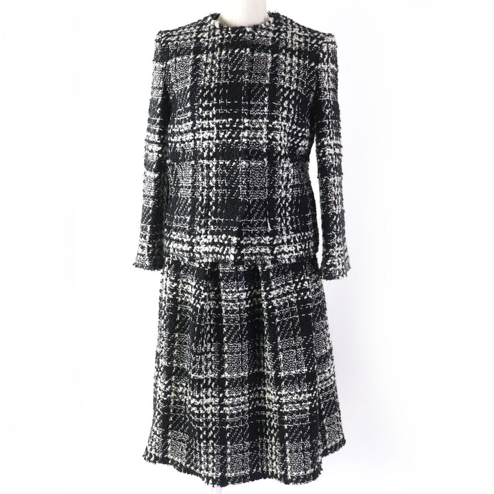 Discounted Excellent DOLCE&GABBANA ensemble Mohair and alpaca blend tweed jacket dress Black White