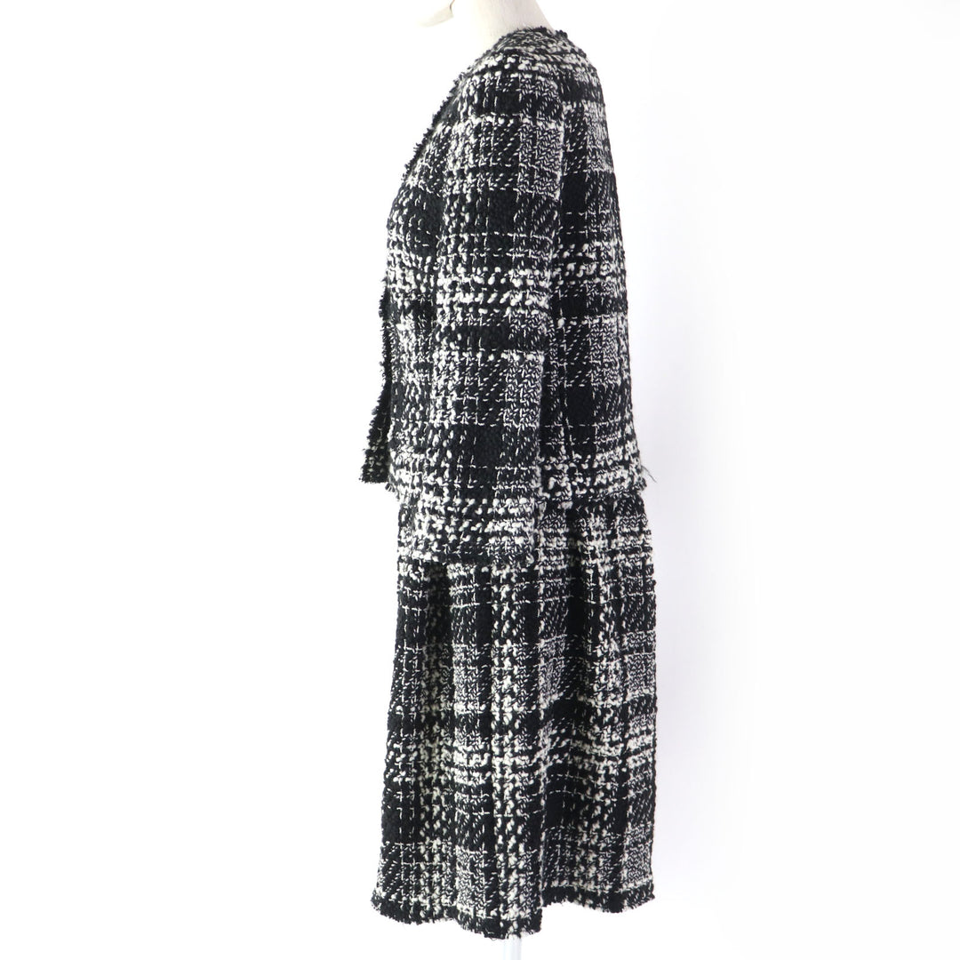 Discounted Excellent DOLCE&GABBANA ensemble Mohair and alpaca blend tweed jacket dress Black White