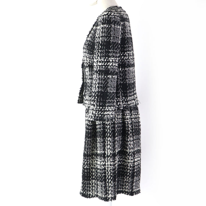 Discounted Excellent DOLCE&GABBANA ensemble Mohair and alpaca blend tweed jacket dress Black White