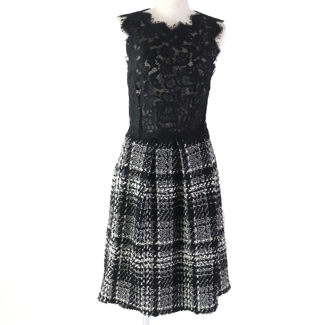 Discounted Excellent DOLCE&GABBANA ensemble Mohair and alpaca blend tweed jacket dress Black White