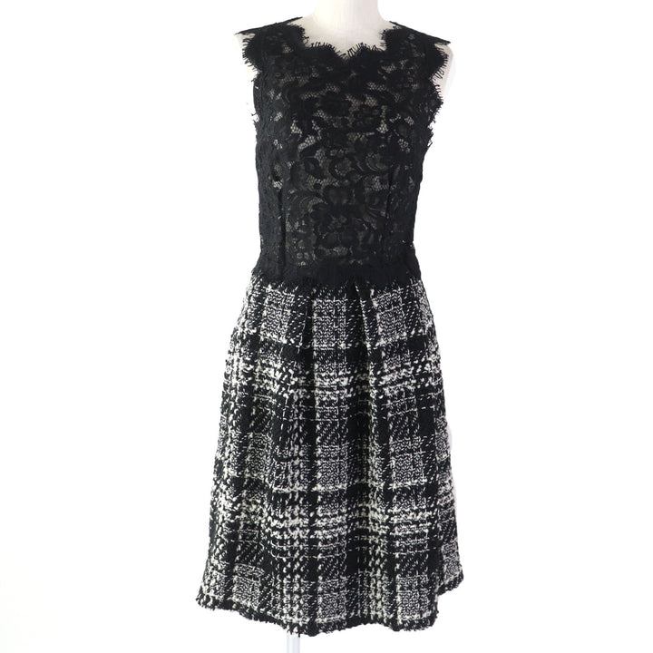 Discounted Excellent DOLCE&GABBANA ensemble Mohair and alpaca blend tweed jacket dress Black White