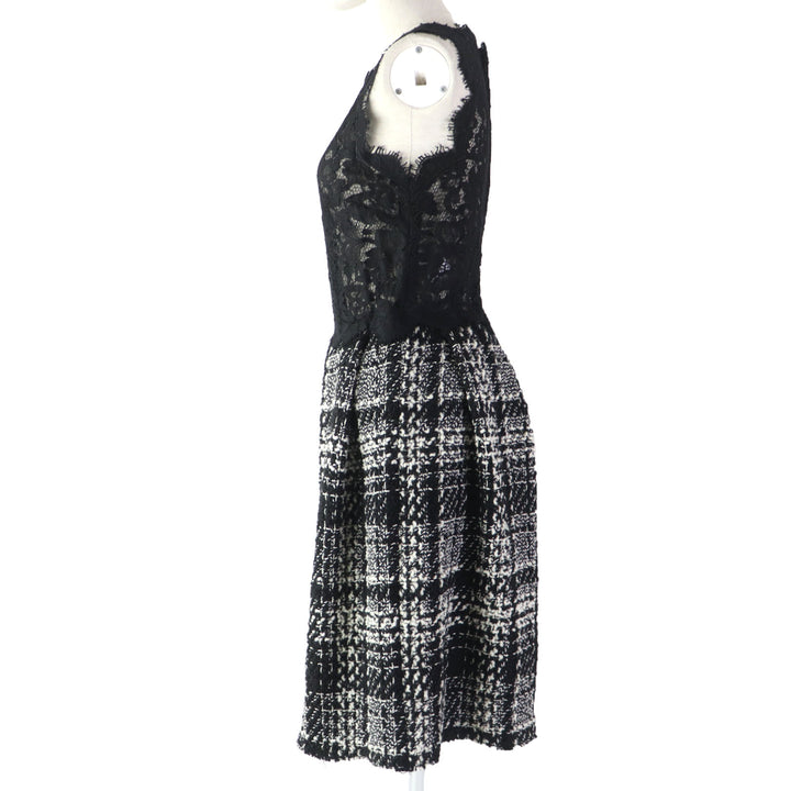 Discounted Excellent DOLCE&GABBANA ensemble Mohair and alpaca blend tweed jacket dress Black White