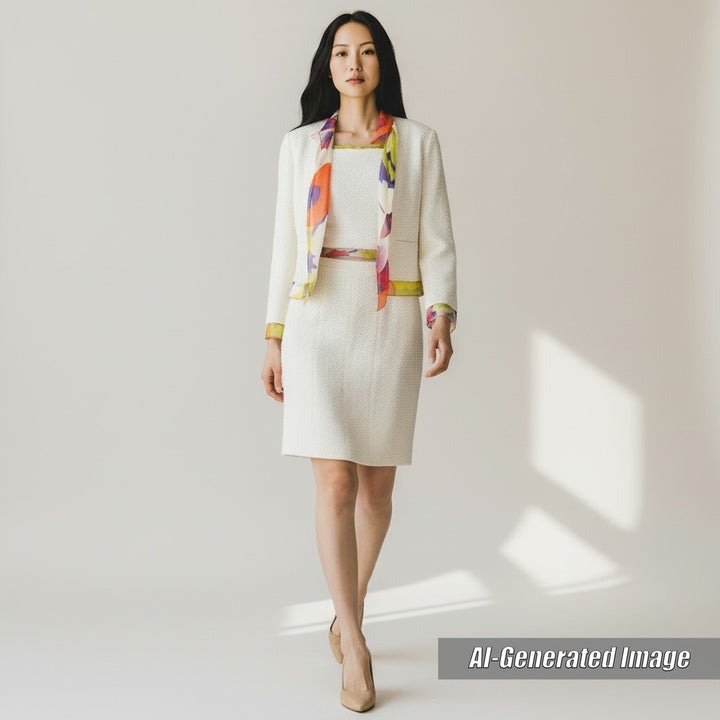 Discounted Excellent CHANEL two-piece set Vintage 3-piece set Ivory Nylon Women 40