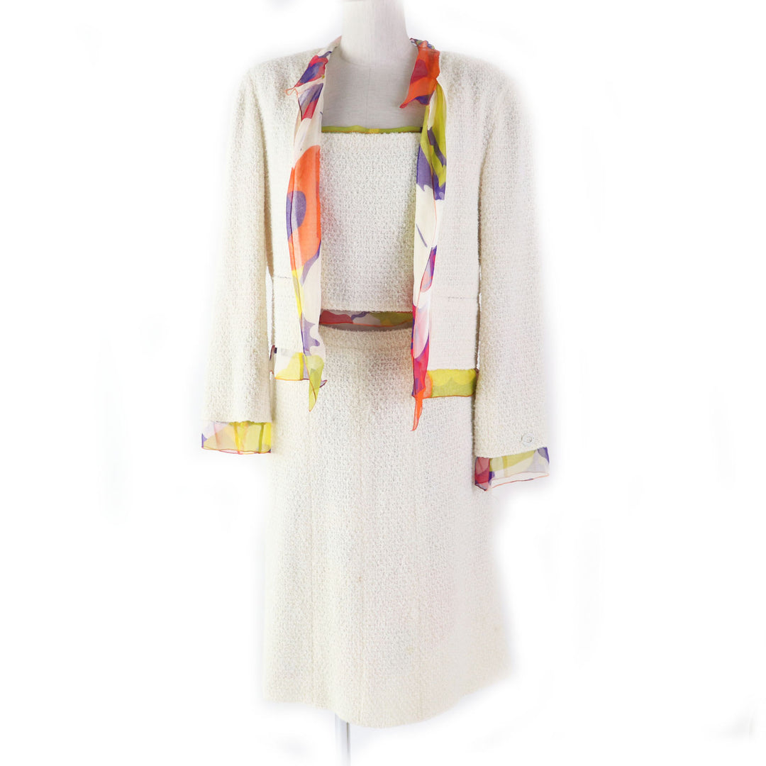 Discounted Excellent CHANEL two-piece set Vintage 3-piece set Ivory Nylon Women 40