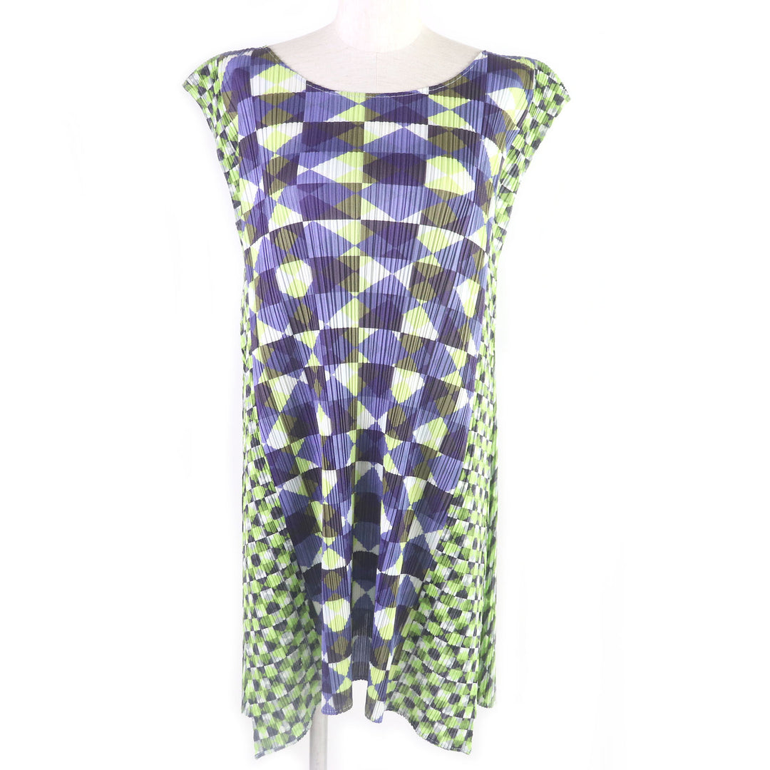 Discounted Excellent PLEATS PLEASE one piece Diamond Pattern Sleeveless Pleated Green 2