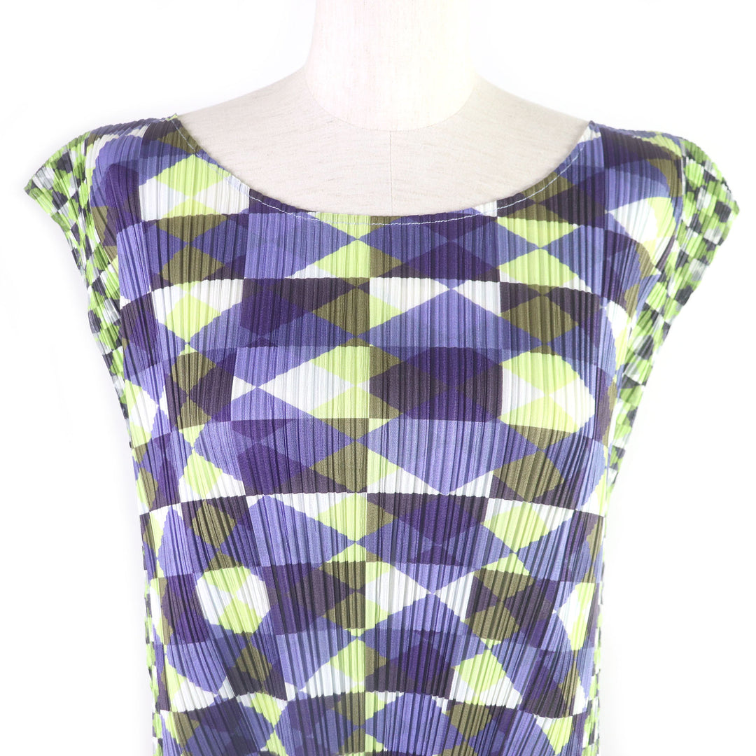 Discounted Excellent PLEATS PLEASE one piece Diamond Pattern Sleeveless Pleated Green 2