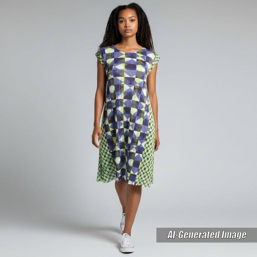 Discounted Excellent PLEATS PLEASE one piece Diamond Pattern Sleeveless Pleated Green 2