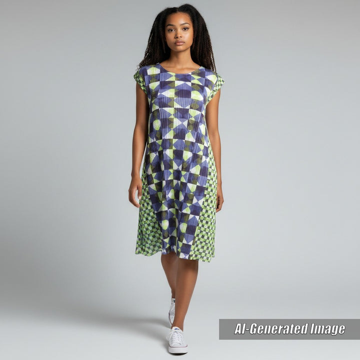 Discounted Excellent PLEATS PLEASE one piece Diamond Pattern Sleeveless Pleated Green 2