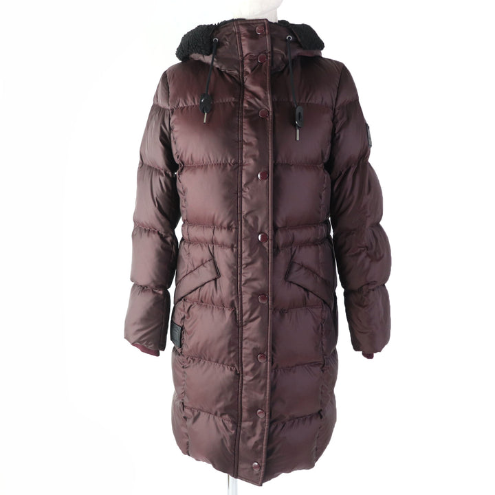 Discounted Pristine COACH down coat Leather logo patch and hood Bordeaux polyester Women XS F20500
