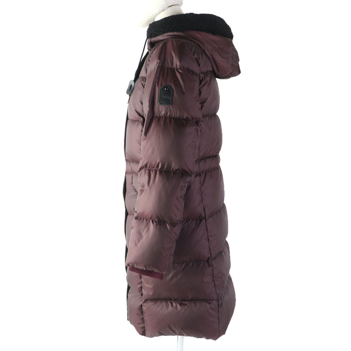 Discounted Pristine COACH down coat Leather logo patch and hood Bordeaux polyester Women XS F20500
