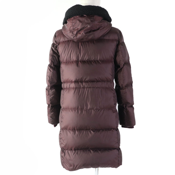 Discounted Pristine COACH down coat Leather logo patch and hood Bordeaux polyester Women XS F20500