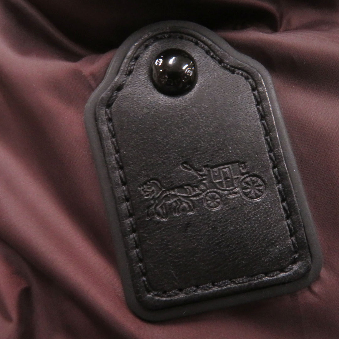 Discounted Pristine COACH down coat Leather logo patch and hood Bordeaux polyester Women XS F20500