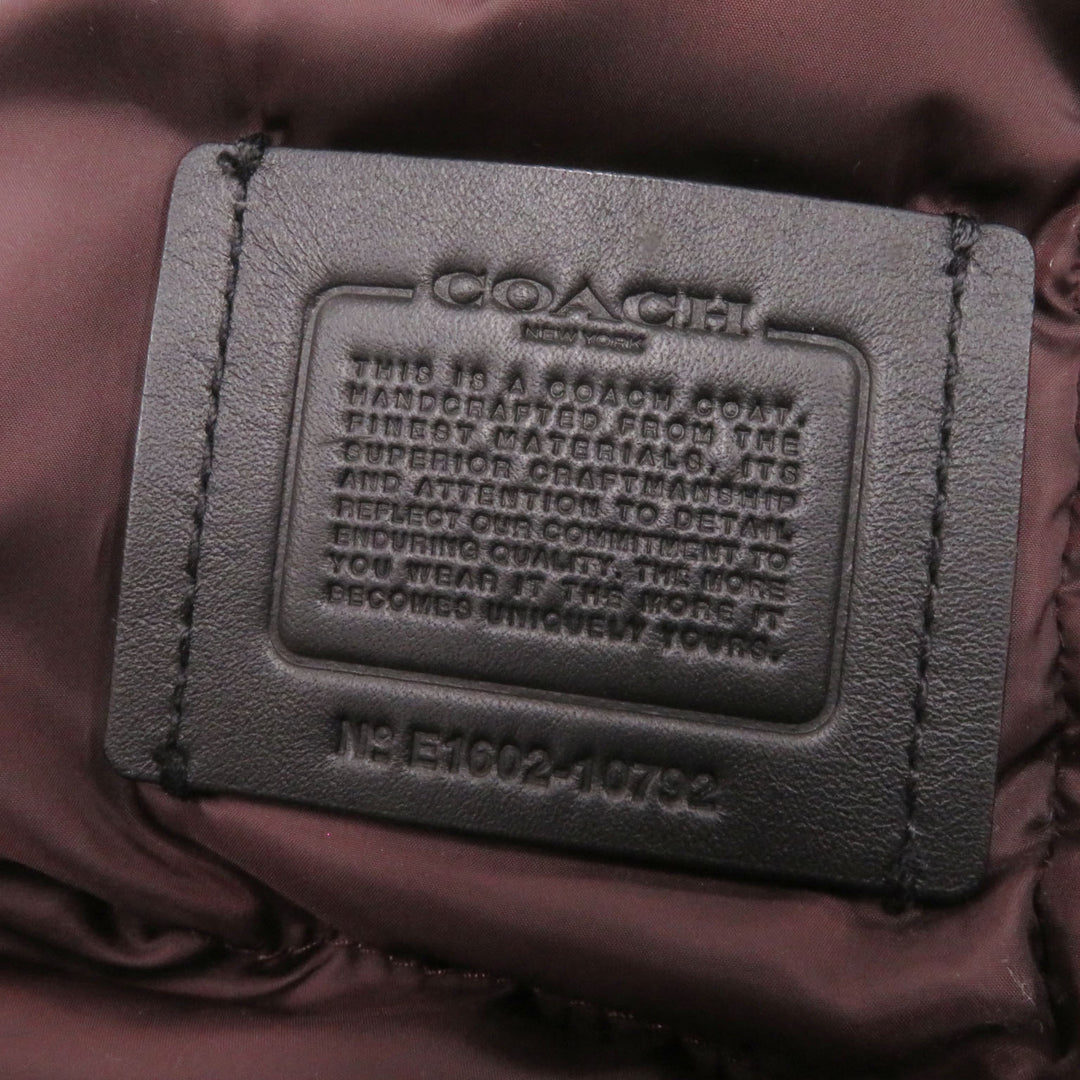 Discounted Pristine COACH down coat Leather logo patch and hood Bordeaux polyester Women XS F20500
