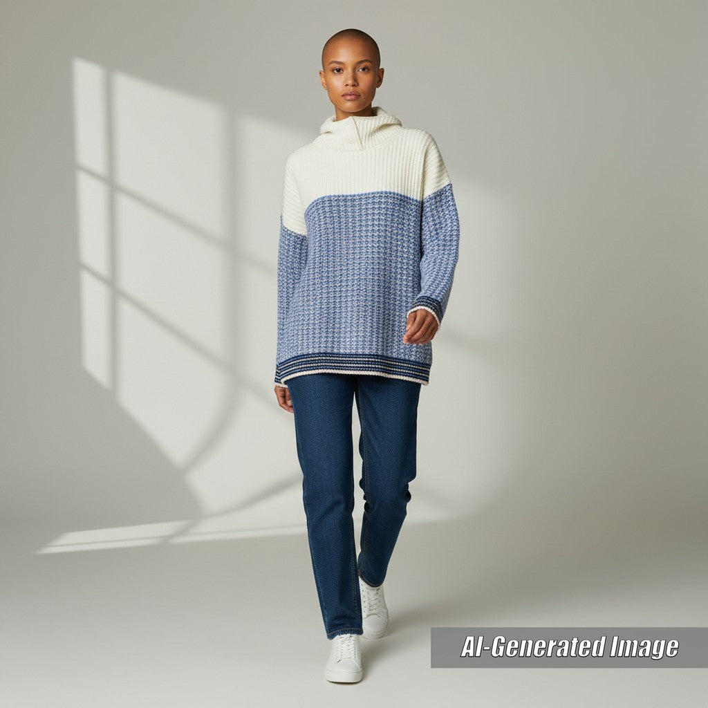 Discounted Excellent FENDI Parker FF logo/Zucca Pattern knit Blue white wool Women 38