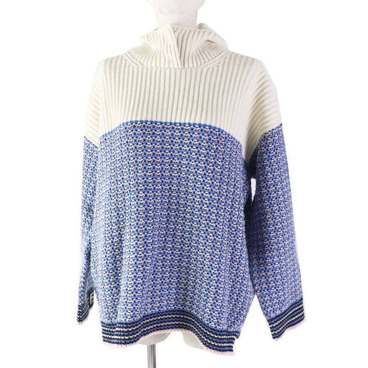 Discounted Excellent FENDI Parker FF logo/Zucca Pattern knit Blue white wool Women 38