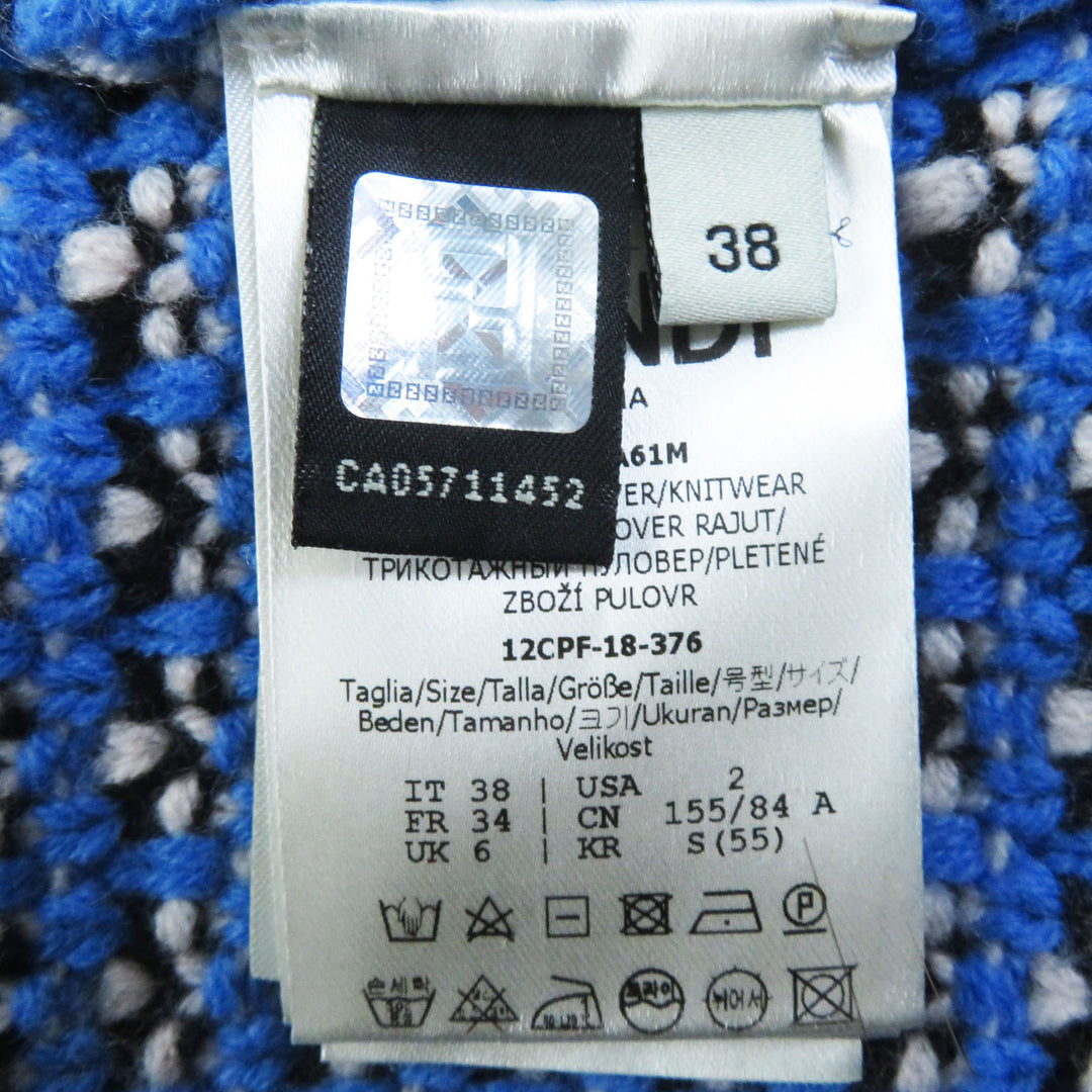 Discounted Excellent FENDI Parker FF logo/Zucca Pattern knit Blue white wool Women 38