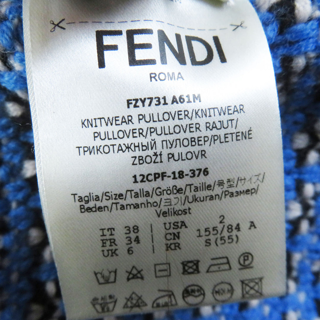 Discounted Excellent FENDI Parker FF logo/Zucca Pattern knit Blue white wool Women 38