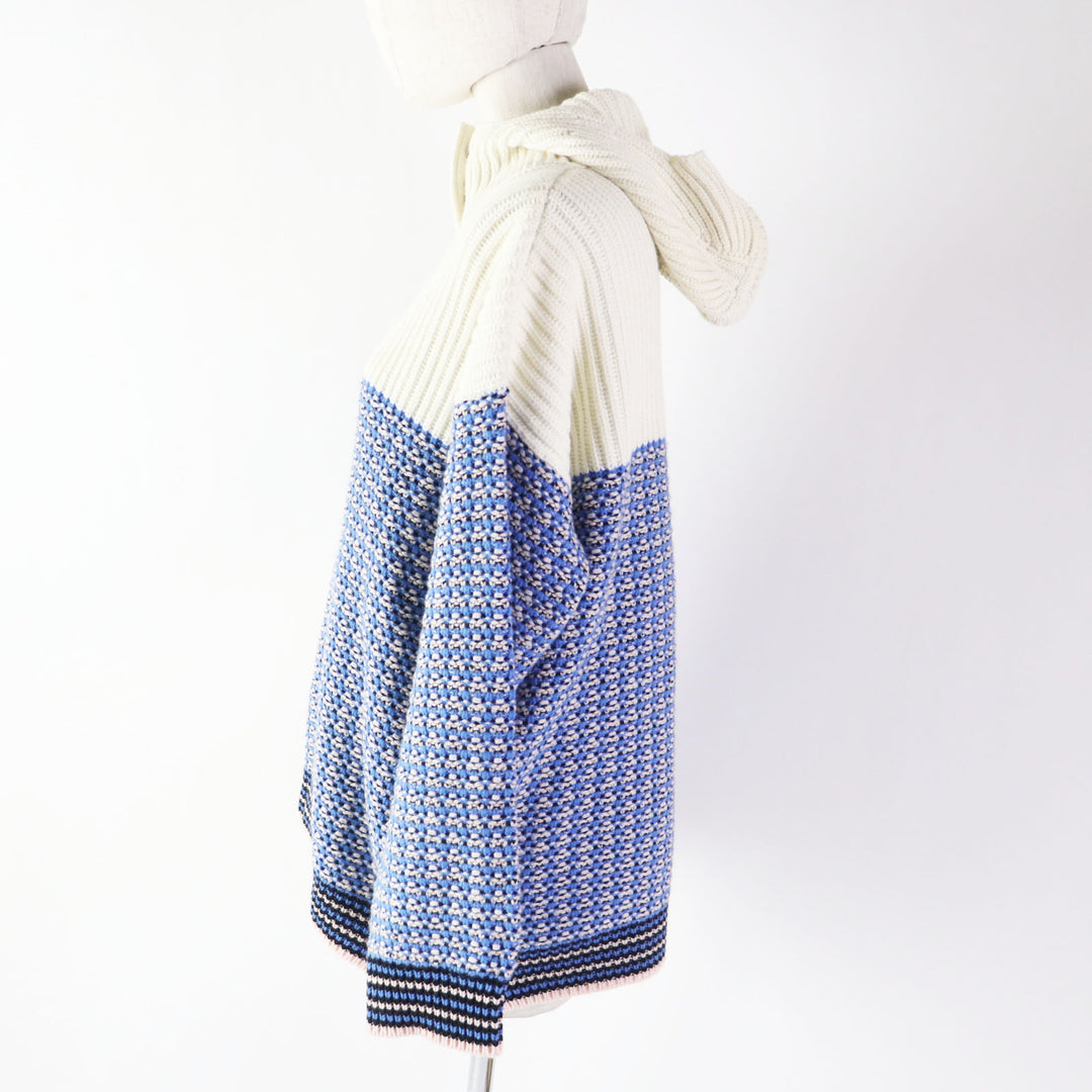 Discounted Excellent FENDI Parker FF logo/Zucca Pattern knit Blue white wool Women 38