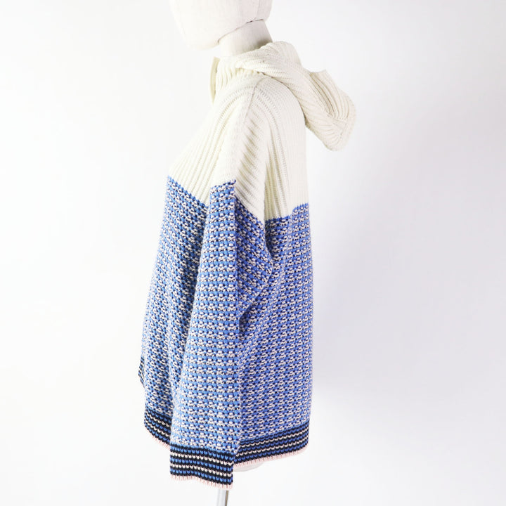 Discounted Excellent FENDI Parker FF logo/Zucca Pattern knit Blue white wool Women 38