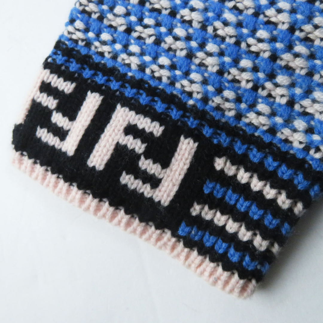 Discounted Excellent FENDI Parker FF logo/Zucca Pattern knit Blue white wool Women 38