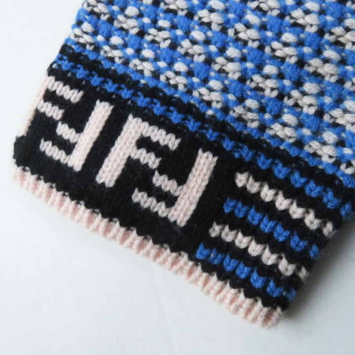 Discounted Excellent FENDI Parker FF logo/Zucca Pattern knit Blue white wool Women 38