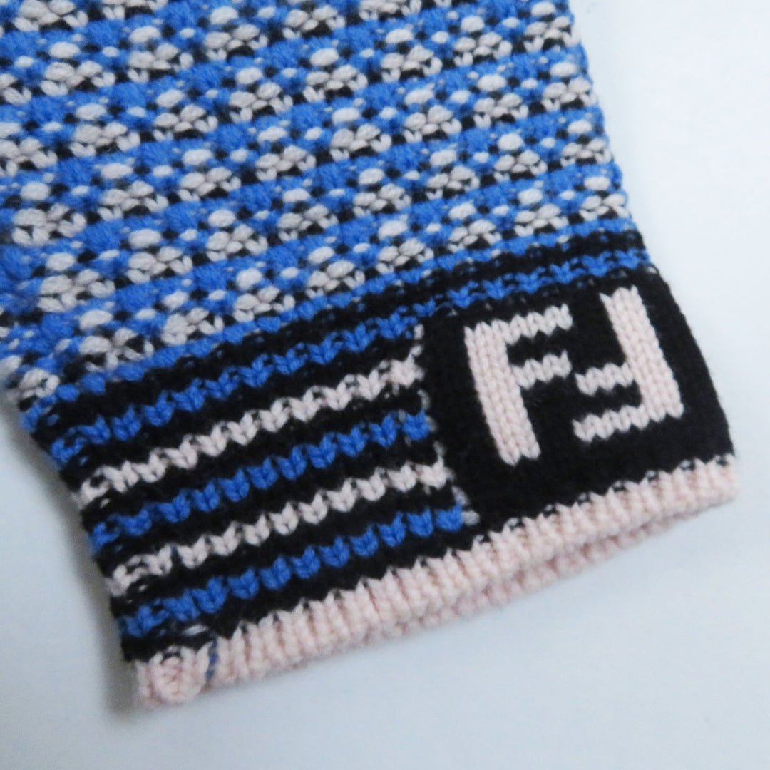 Discounted Excellent FENDI Parker FF logo/Zucca Pattern knit Blue white wool Women 38