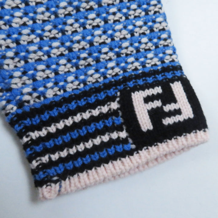 Discounted Excellent FENDI Parker FF logo/Zucca Pattern knit Blue white wool Women 38