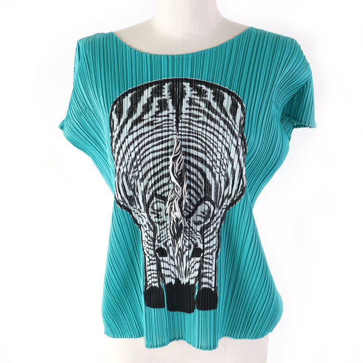Discounted Excellent PLEATS PLEASE T-shirt Zebra Design Pleated Crew Neck 3 PP01-JK771