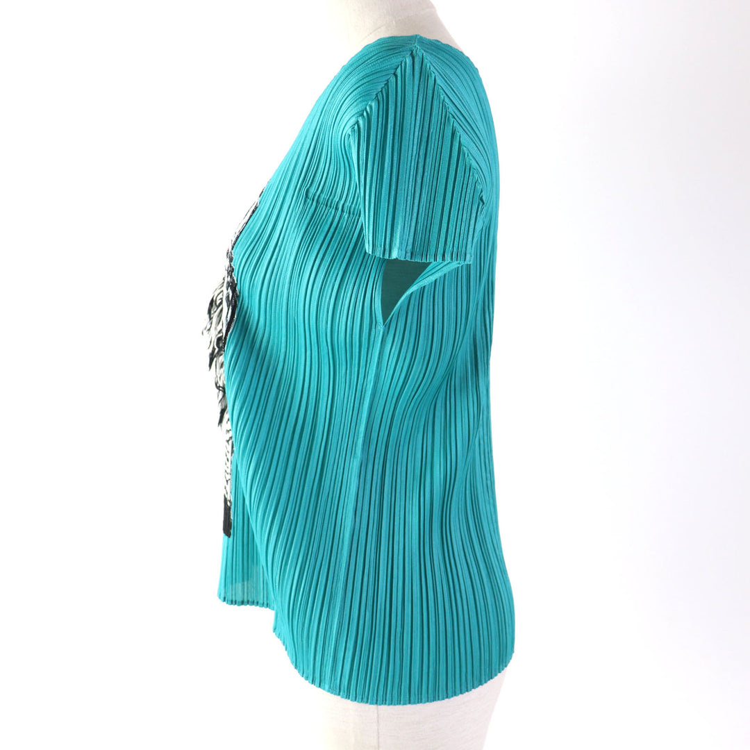 Discounted Excellent PLEATS PLEASE T-shirt Zebra Design Pleated Crew Neck 3 PP01-JK771