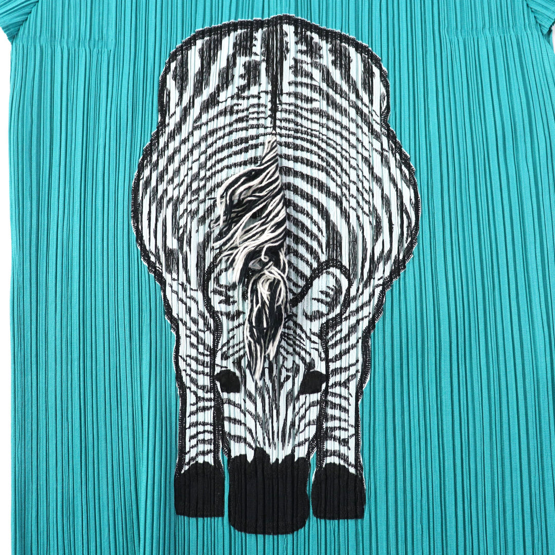 Discounted Excellent PLEATS PLEASE T-shirt Zebra Design Pleated Crew Neck 3 PP01-JK771