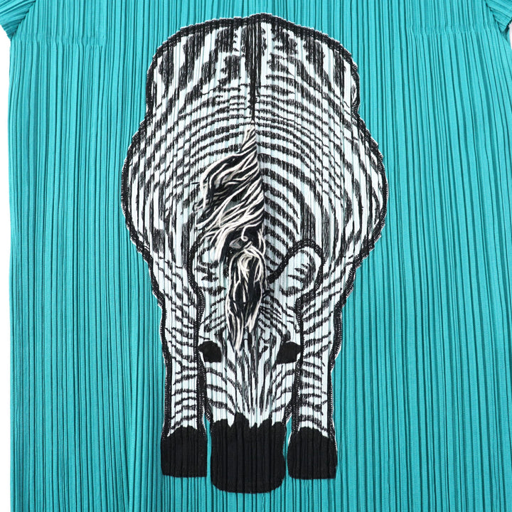 Discounted Excellent PLEATS PLEASE T-shirt Zebra Design Pleated Crew Neck 3 PP01-JK771