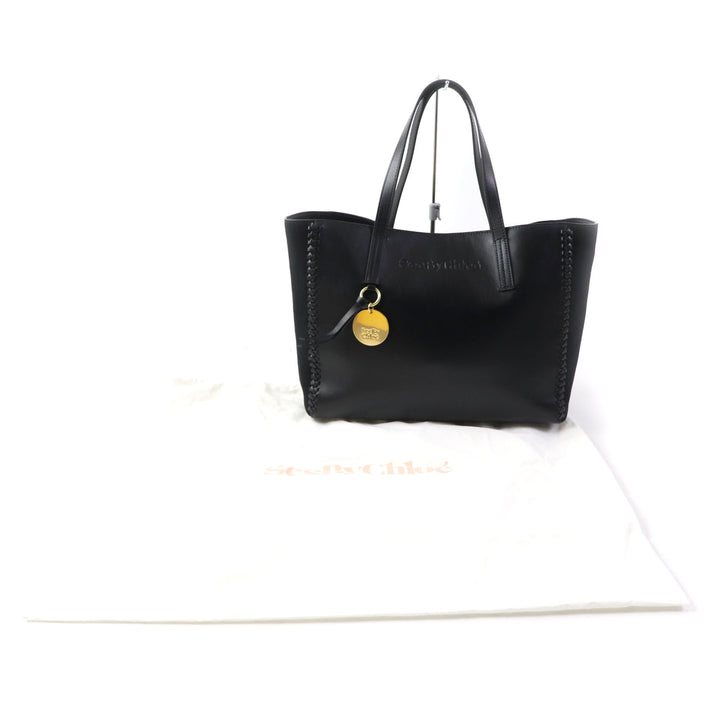 Excellent SEE BY CHLOE Tote Bag TILDA Logo charm included Logo design black leather Women