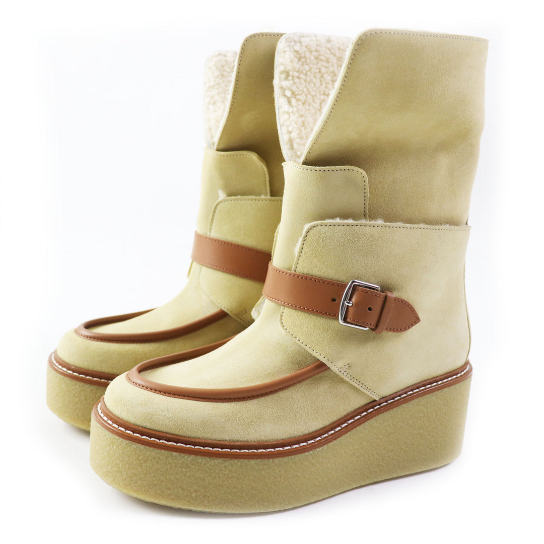 Discounted Pristine HERMES short boots Emisfer Mouton lining Veau Verois/Calfskin Women 35