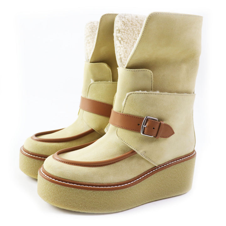 Discounted Pristine HERMES short boots Emisfer Mouton lining Veau Verois/Calfskin Women 35