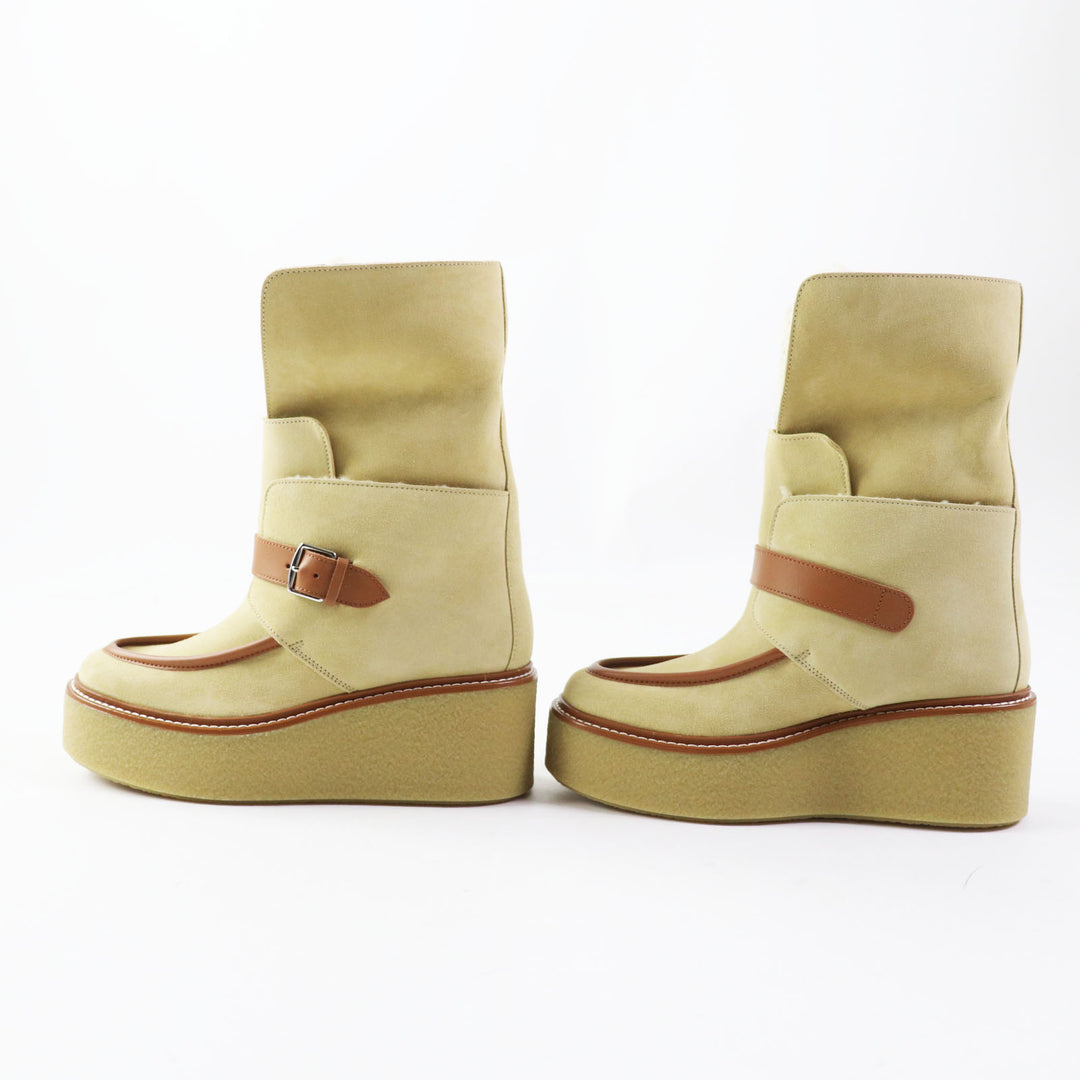 Discounted Pristine HERMES short boots Emisfer Mouton lining Veau Verois/Calfskin Women 35