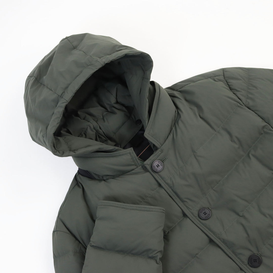 Discounted Excellent DUNO down coat Layered logo patch hoodie khaki mens 50