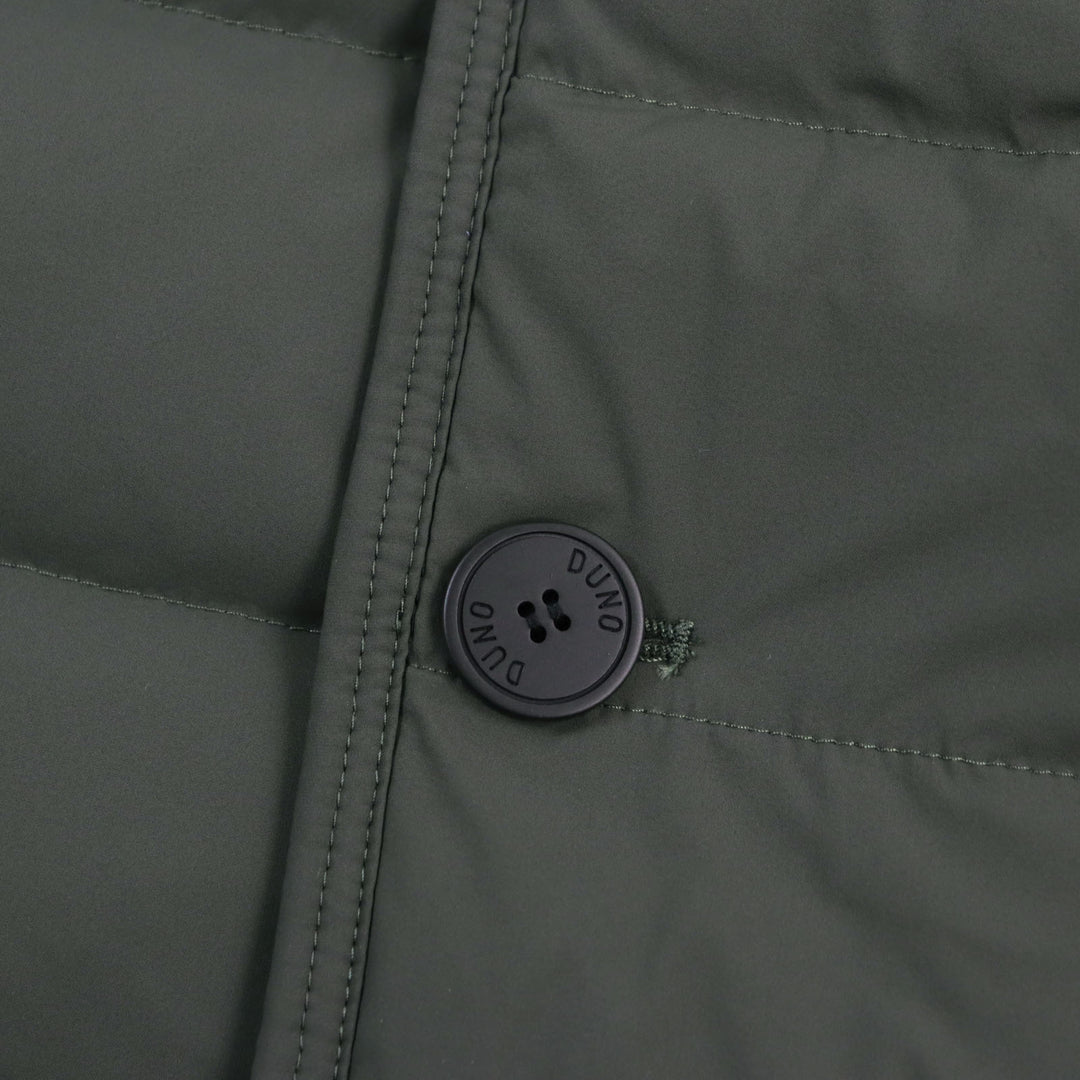 Discounted Excellent DUNO down coat Layered logo patch hoodie khaki mens 50