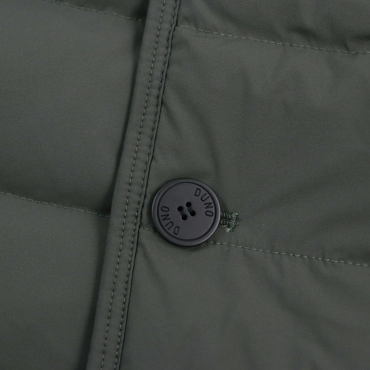 Discounted Excellent DUNO down coat Layered logo patch hoodie khaki mens 50