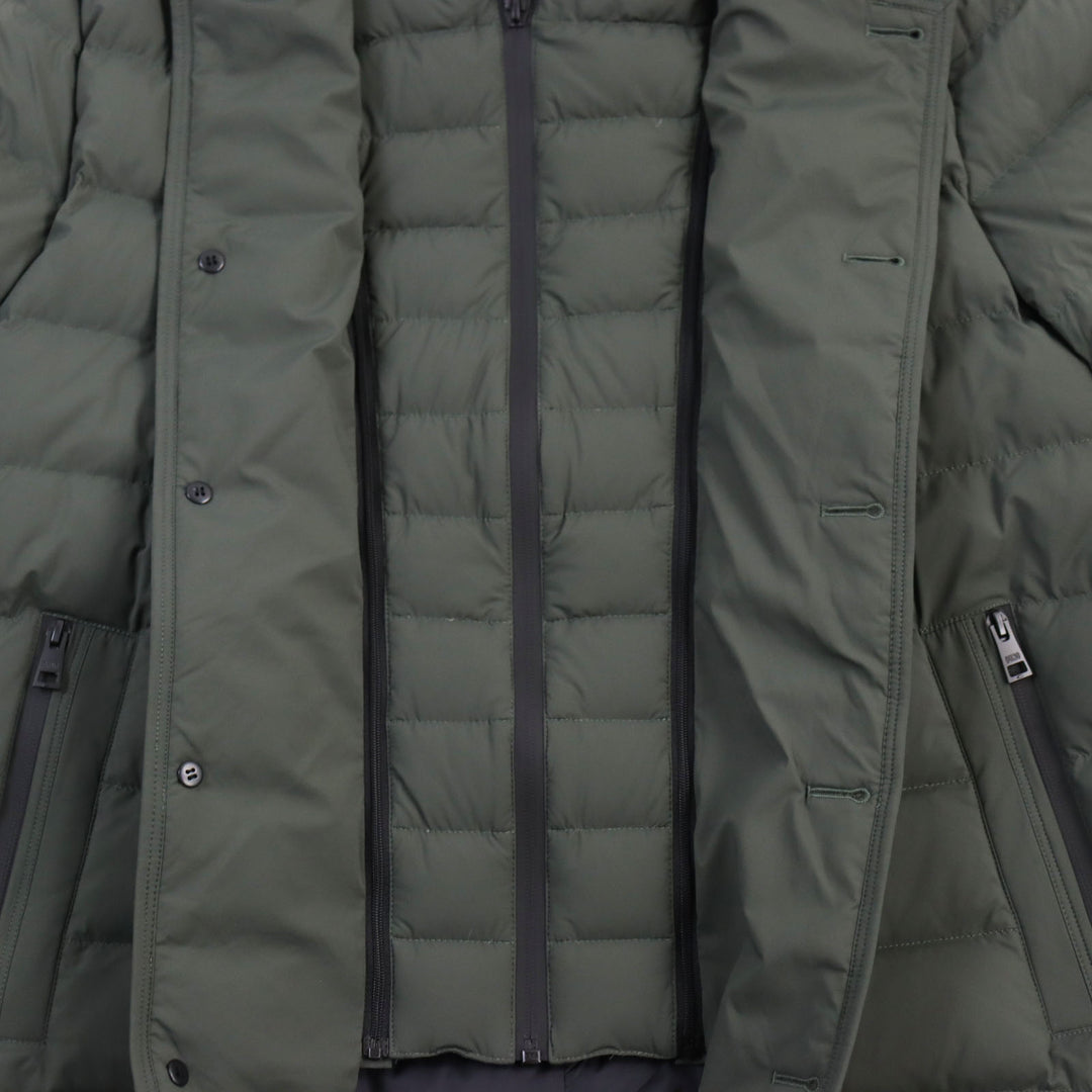 Discounted Excellent DUNO down coat Layered logo patch hoodie khaki mens 50