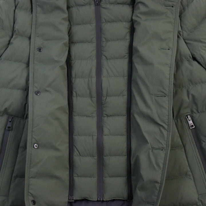 Discounted Excellent DUNO down coat Layered logo patch hoodie khaki mens 50
