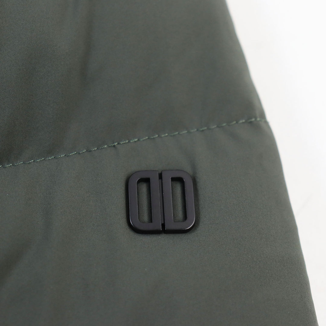 Discounted Excellent DUNO down coat Layered logo patch hoodie khaki mens 50