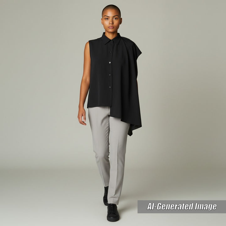 Discounted Excellent BALENCIAGA tops Asymmetric sleeveless blouse black acetate Women 34