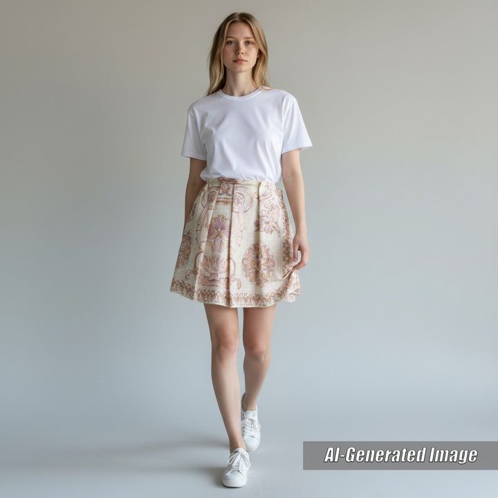 Discounted Pristine FENDACE Pleated skirt FF logo/Zucca Pattern dusty pink silk Women 40