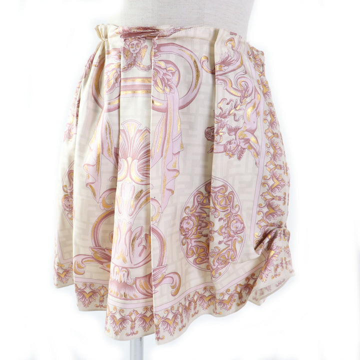 Discounted Pristine FENDACE Pleated skirt FF logo/Zucca Pattern dusty pink silk Women 40