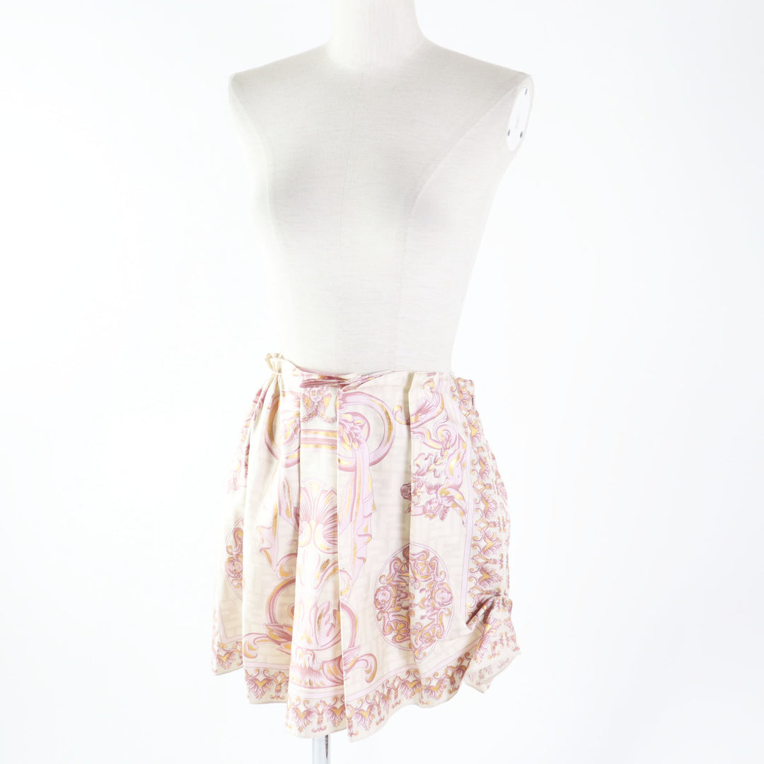 Discounted Pristine FENDACE Pleated skirt FF logo/Zucca Pattern dusty pink silk Women 40