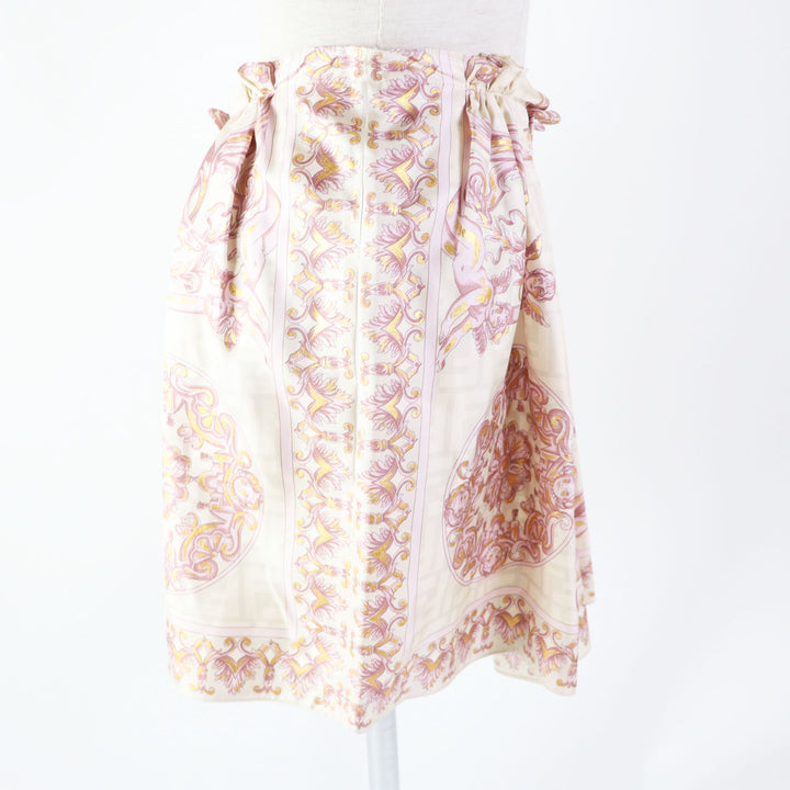 Discounted Pristine FENDACE Pleated skirt FF logo/Zucca Pattern dusty pink silk Women 40